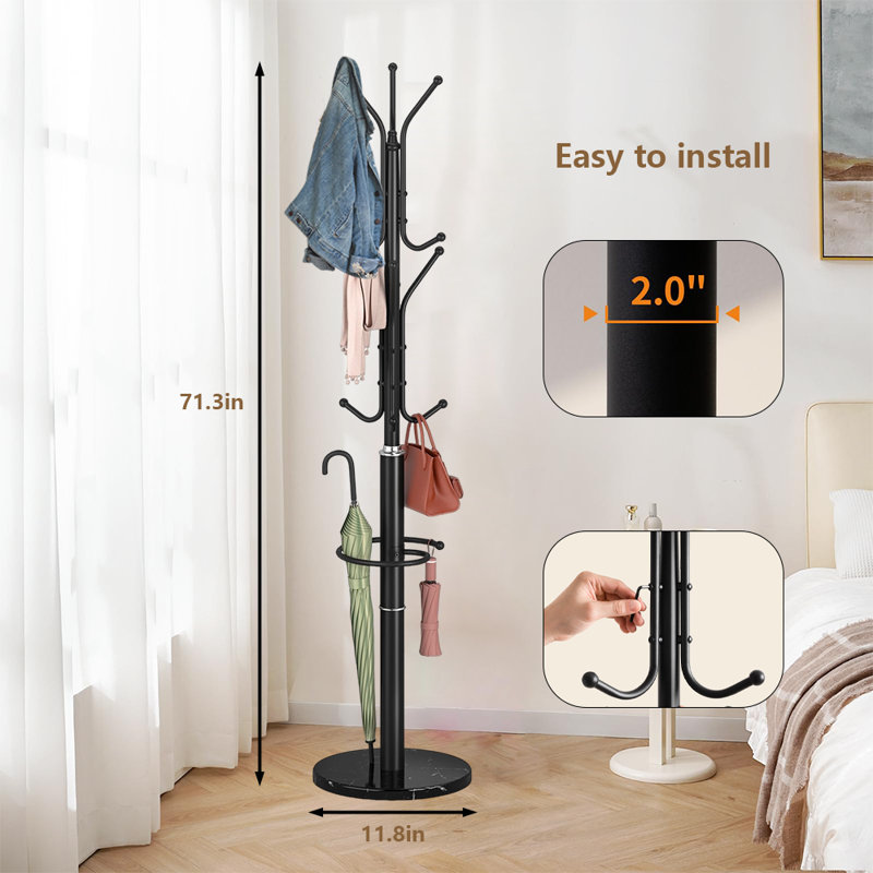 Coat Rack Freestanding With Marble Base, Black