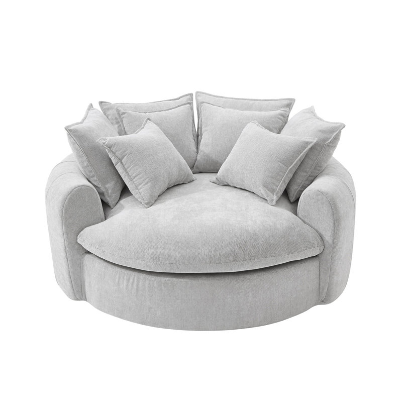 Fauteuil demi-tonneau rembourré avec 8 coussins, Gris clair