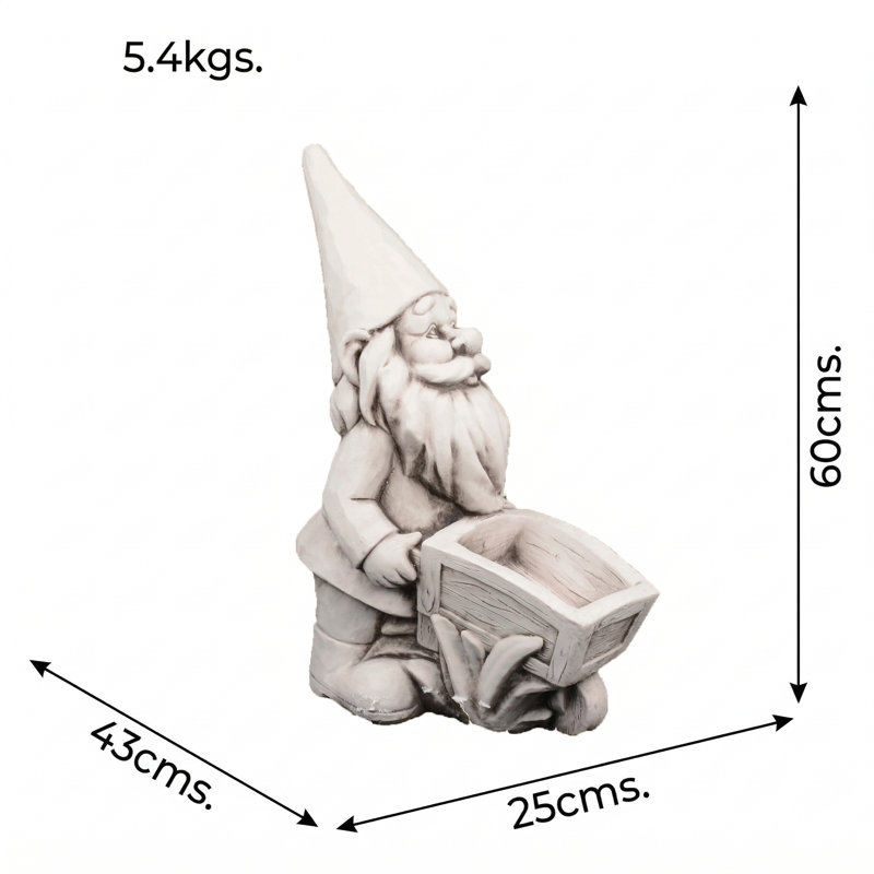 WHEELBARROW GNOME 60cm Antique Stone Effect