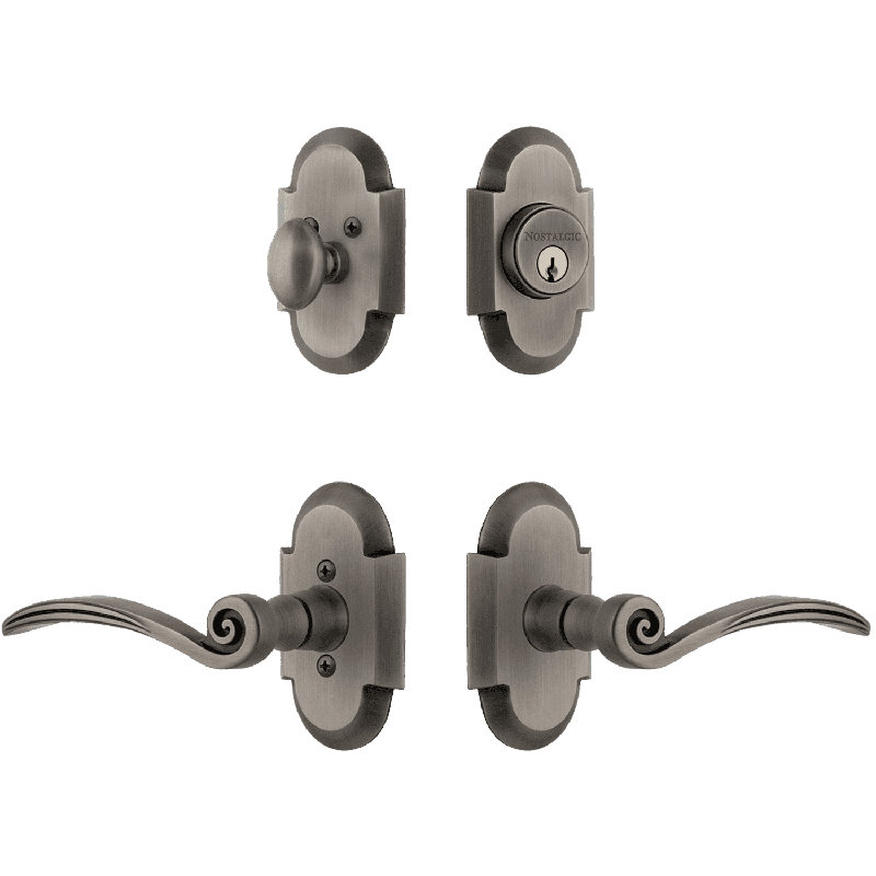 Nostalgic Warehouse Cottage Entry Set with Swan Lever, Right Handed, Timeless Bronze, 2.375