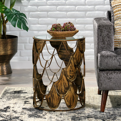 Table de bout fabriquée à la main avec plateau en fer et en métal