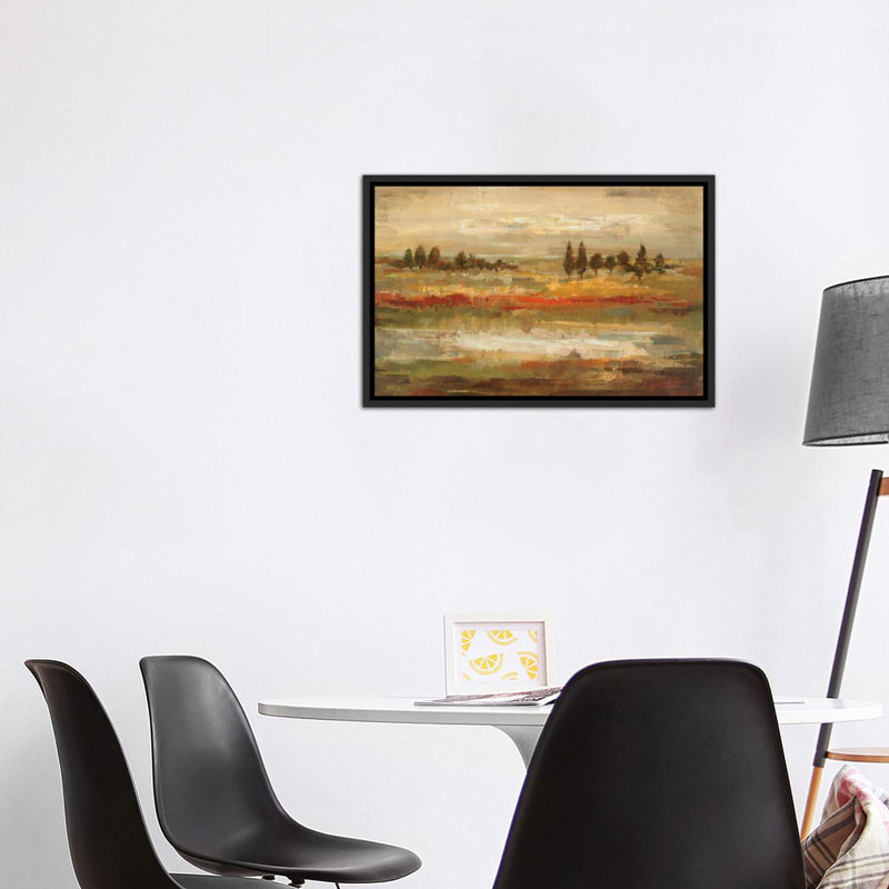 " Summer Fields " by Silvia Vassileva, 40" H x 60" W x 1.5" D, Distressed Black Floater Framed