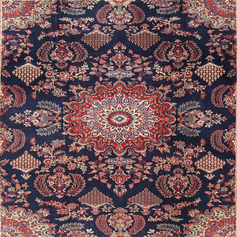 Tapis traditionnel bleu / rouge, Carré 5 pi
