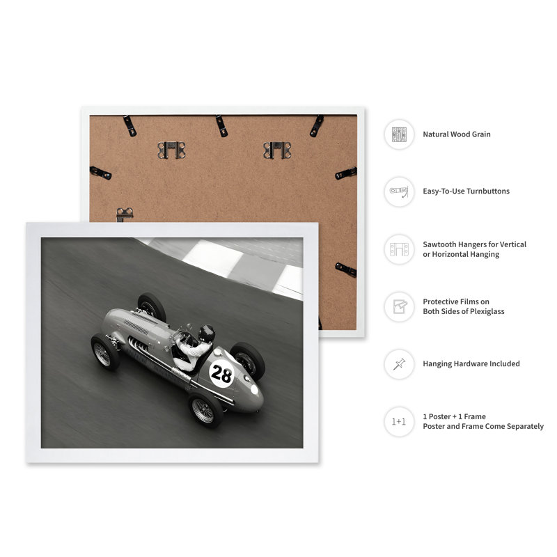 Voiture de course historique, 12"H x 16"W, Poster, White Framed