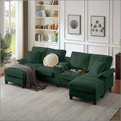 Canapé-lit modulaire en velours côtelé modulaire avec rangement - Design moderne en forme de U, 4 places, parfait pour le salon, un appartement ou un salon, avec porte-gobelets pour plus de commodité