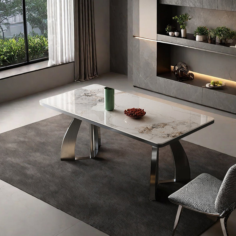 Table de salle à manger en acier inoxydable, H 29,53 po x L 70,87 po x l 35,43 po, Blanc