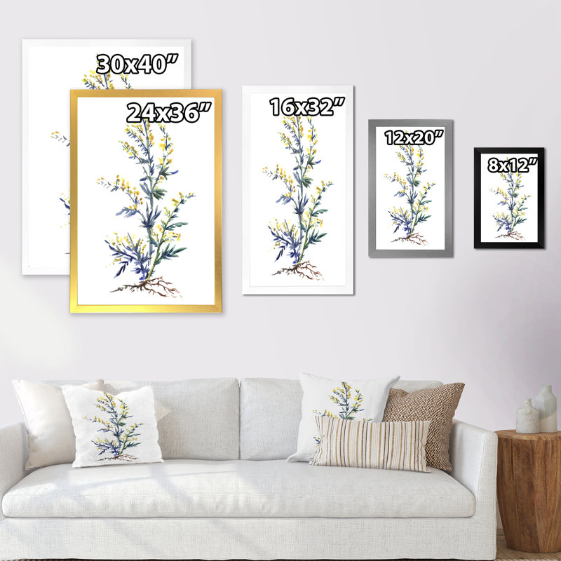 «Blossoming Wormwood Flowers», reproduction d'art sur toile traditionnelle, H 40 po x l 30 po x P 1,5 po, Encadrement doré