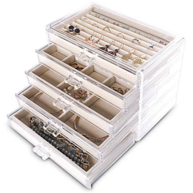Latitude Run® Acrylic Jewelry Organizer Box, Clear Earring Holder Jewelry  Hanging Boxes With 4 Velvet Drawers For Earrings Ring Necklace Bracelet Display  Case Gift For Women, Girls