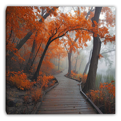 Misty Autumn Walk Wrapped Canvas Wall Art