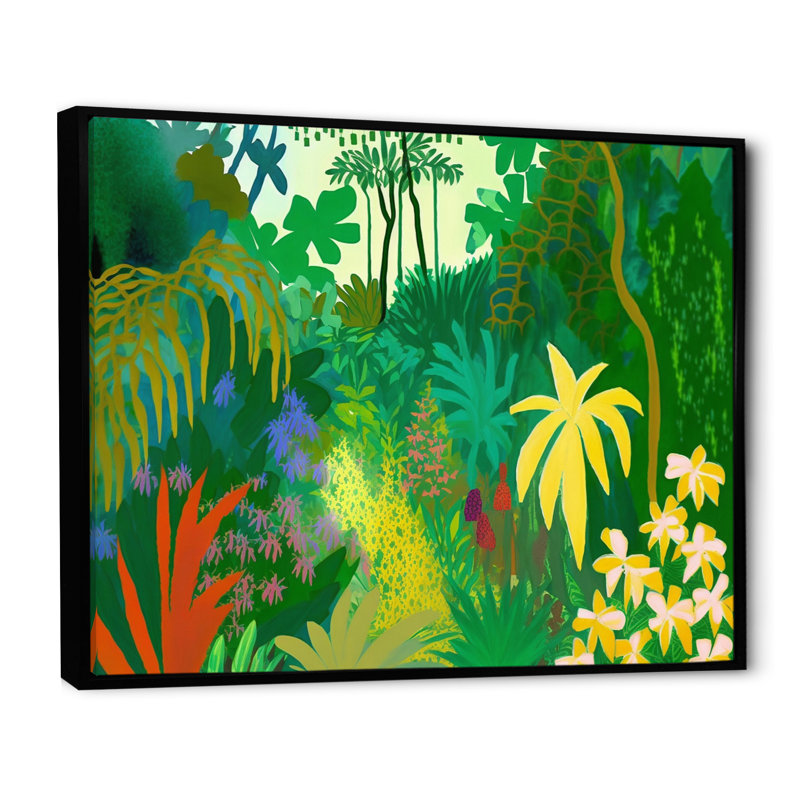 «Blossoming and Vibrant Jungle Flora VI», reproduction sur toile, H 12 po x l 20 po x P 1 po, Toile avec cadre flottant noir
