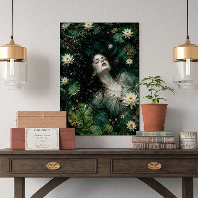 Canvas Wall Art Woman Floating In Pond With White Water Lilies Vintage Poster Print Home Decor