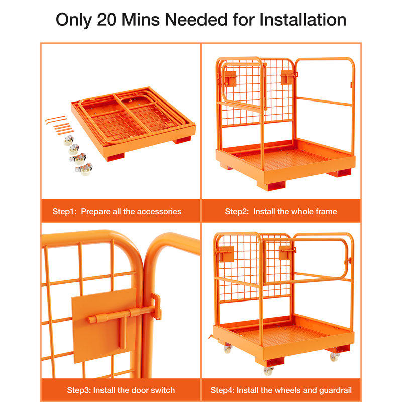 Cage de sécurité pour chariot élévateur, plateforme de travail en acier robuste 36 po x 36 po avec garde-corps, verrou de sécurité et roues, capacité de 1800 lb