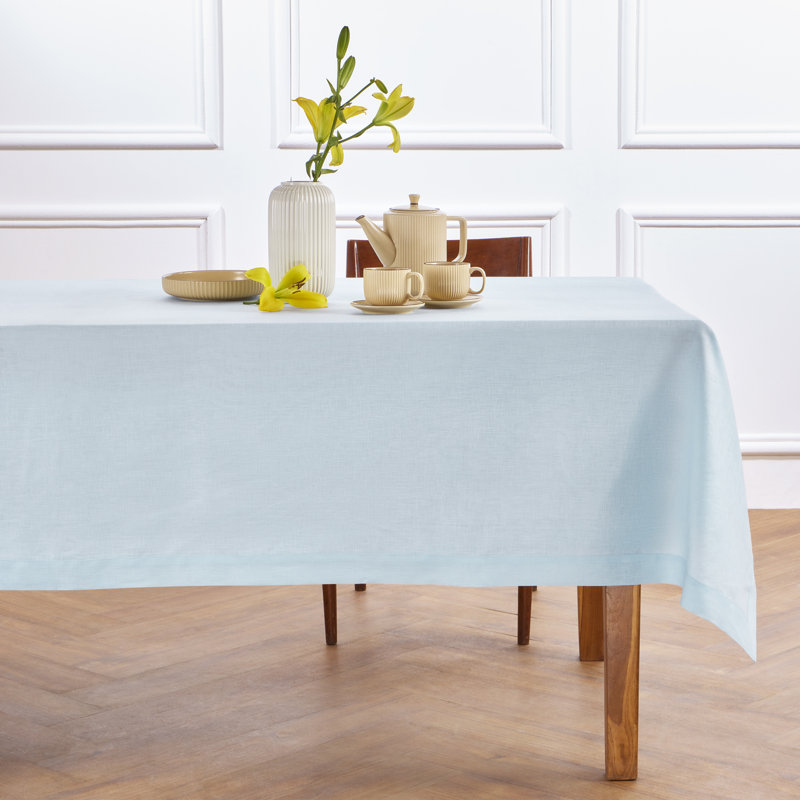 100% Pure Linen Tablecloth - Fete, 132" L x 60" W, Ice Water