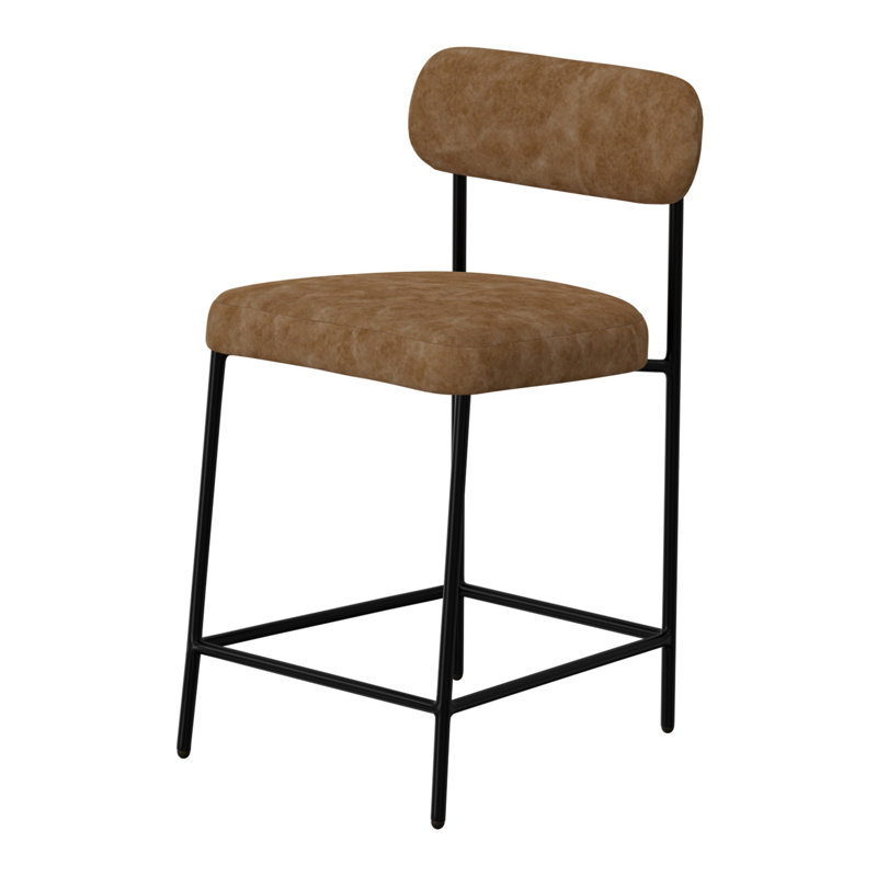 Chaise de bar Iffa, dossier ouvert, fer noir, cognac, Tabouret de comptoir (siège d'une hauteur de 24 p, Brun cognac