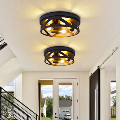12.6 In. 3-Light Farmhouse Black Flush Mount Ceiling Light Fixture With Turnable Light Cap (2-Pack)