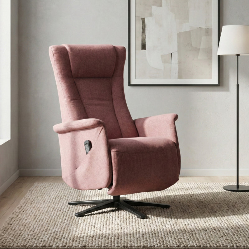 Chaput 69cm Wide Swivel Lounge Chair, Reclining, Rose Polyester Blend