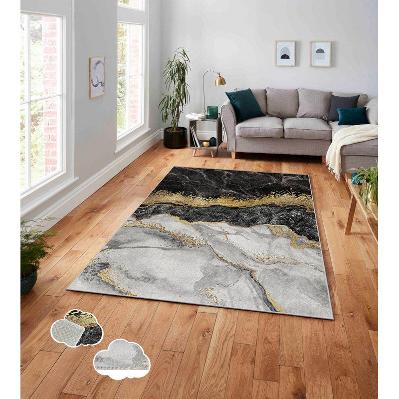 Luxurious Non-Slip Area Rug, 4.0 x 5.9 Feet, 100% Polyester, 740g/m² | Velvet Fabric with Digital Print | Easy-Clean Laminated Sponge Underside, Machine Washable | Perfect for Living Room, Bedroom & Home Decor