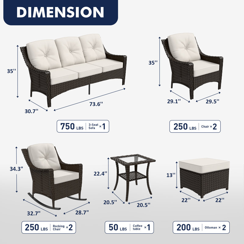 7 - Person Patio Conversation Set with 2 Swivel Lounge Chairs & Sofa, Beige