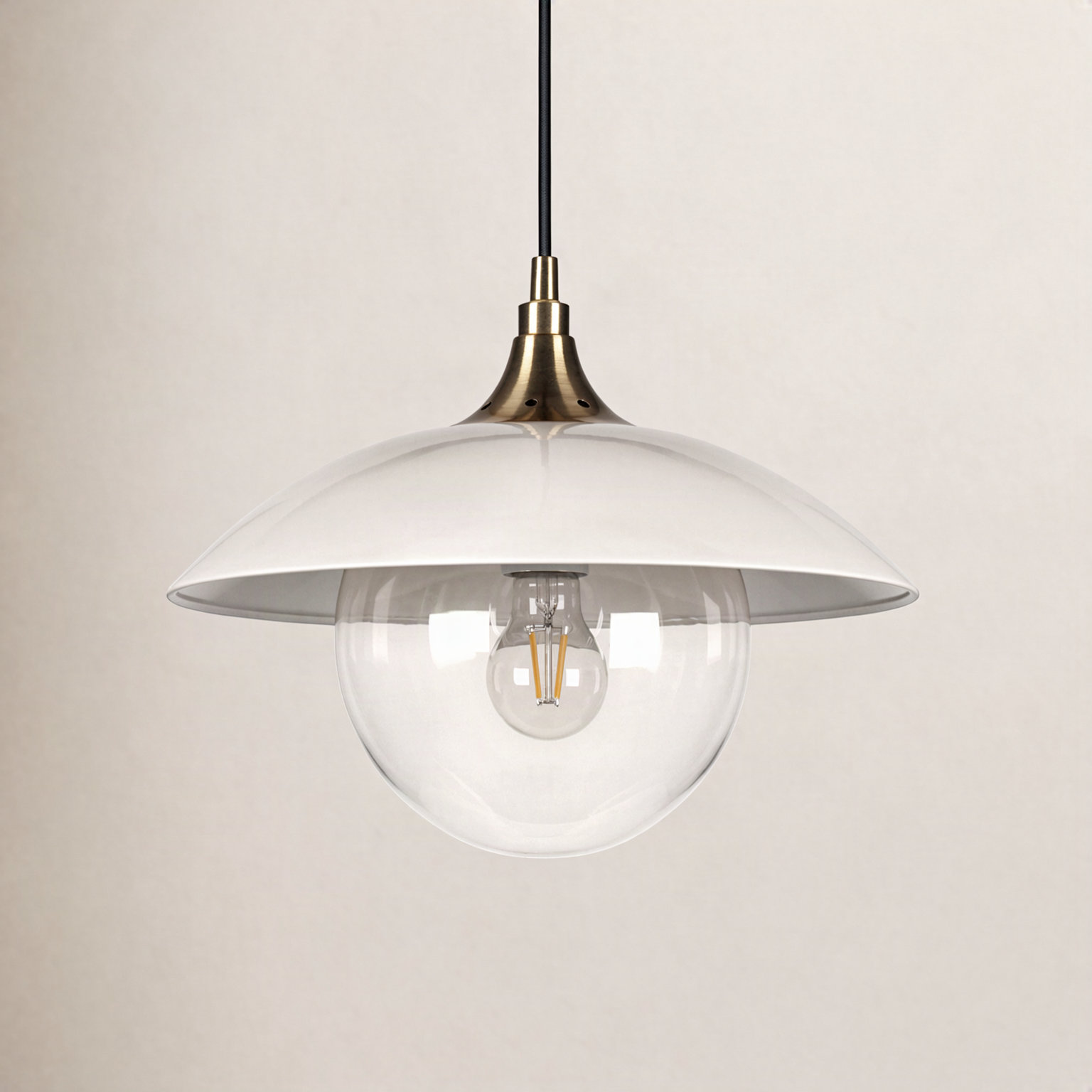 Morine Single Light Glass Pendant, Pearled White/Brass, Clear