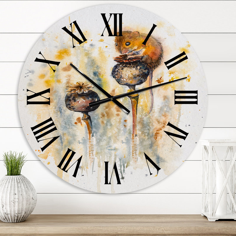 Souris assise sur des coquelicots - Horloge murale traditionnelle, Moyen