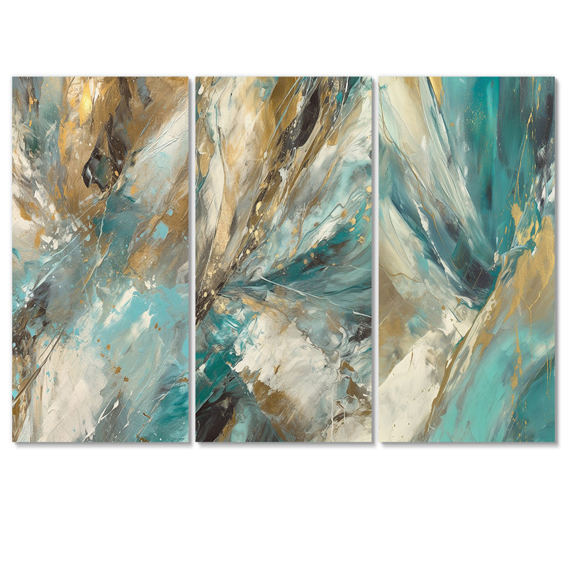 «Golden Hour In Turquoise Waves I» sur toile, reproduction de 3 pièces, H 28 po x l 36 po x P 1 po