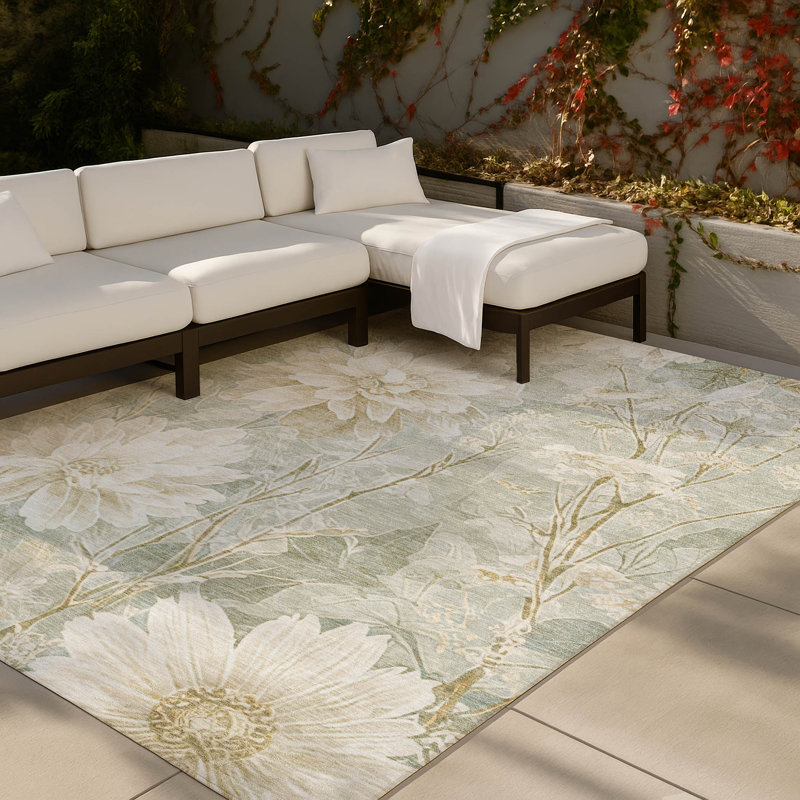 Machine Washable Indoor/Outdoor Chantille ACN2882 Floral Rug, Mint, 9' x 12'