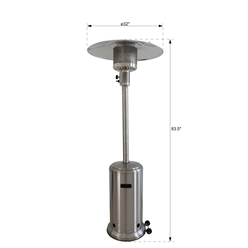 Standing 46000 Patio Heater - Turns Cold Nights Cozy, Aluminium Structure, 20 Lbs Propane Tank, Heat Output 200 Sq Ft Chilly Evenings 35 In Package Height, Smooth Movement Wheels