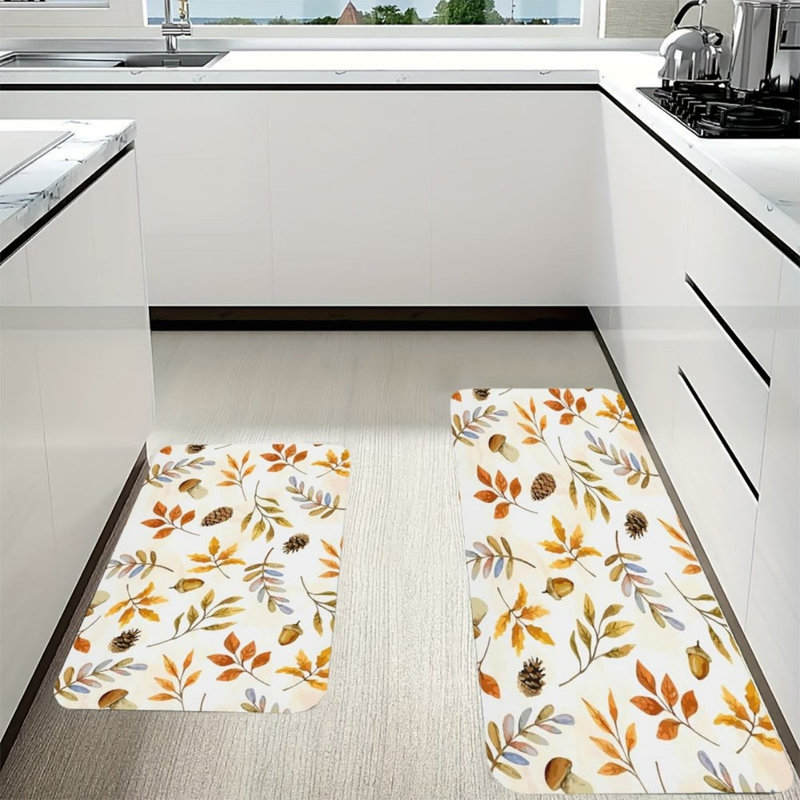Tapis de cuisine d'automne à imprimé botanique pour cuisine et décor d'automne, jaune orange