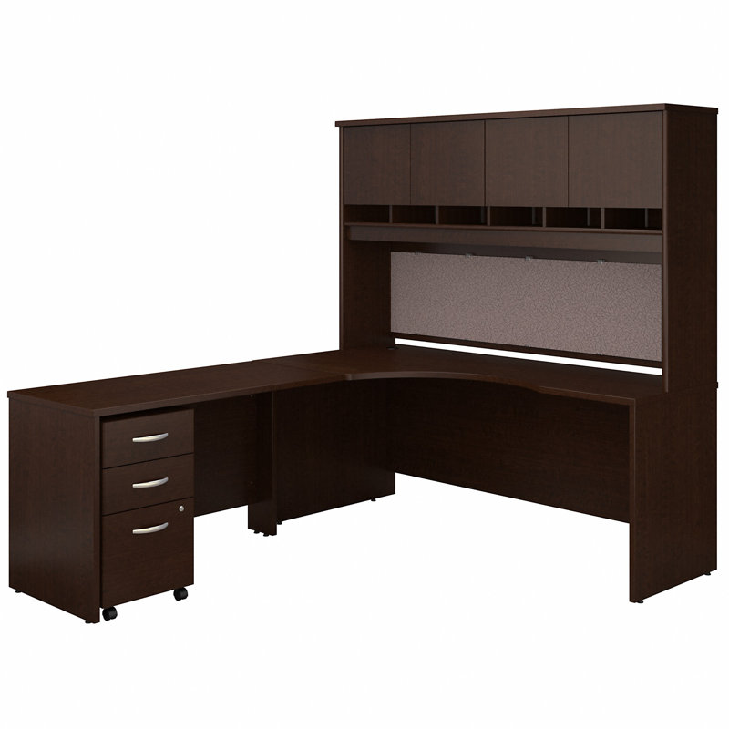 Ensemble de bureau de direction en L 3 pièces avec rehausse Series C, Cerise mocha
