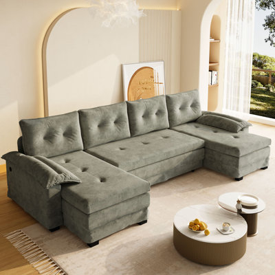Canapé-lit de 109,5 po en forme de U avec lit escamotable, canapé-lit convertible 2 en 1 avec accoudoirs amovibles et ports USB, canapé modulaire surdimensionné avec méridienne pour salon / appartement