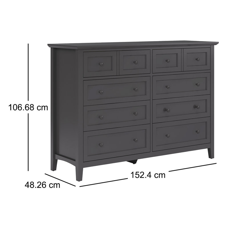 8 Drawer 152.4 W Double Dresser, Black