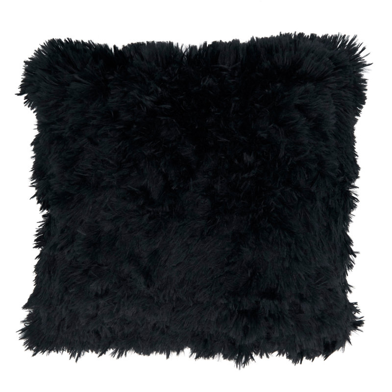 Juneau Collection Faux Fur Throw Pillow, Black, Polyester