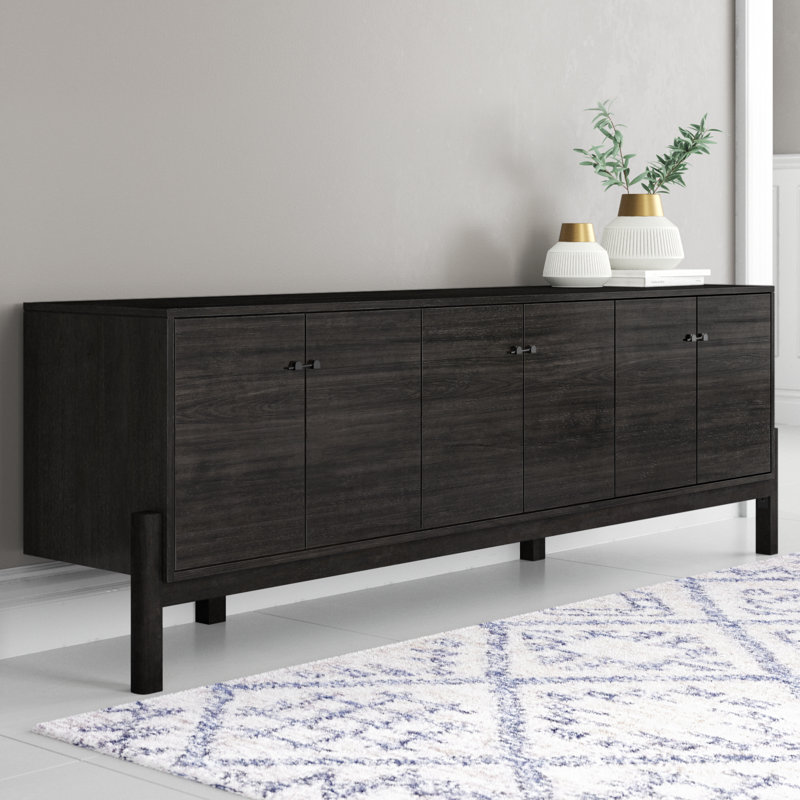 Jeanna Unfinished TV Stand for TVs up to 88", Worn Black Parawood