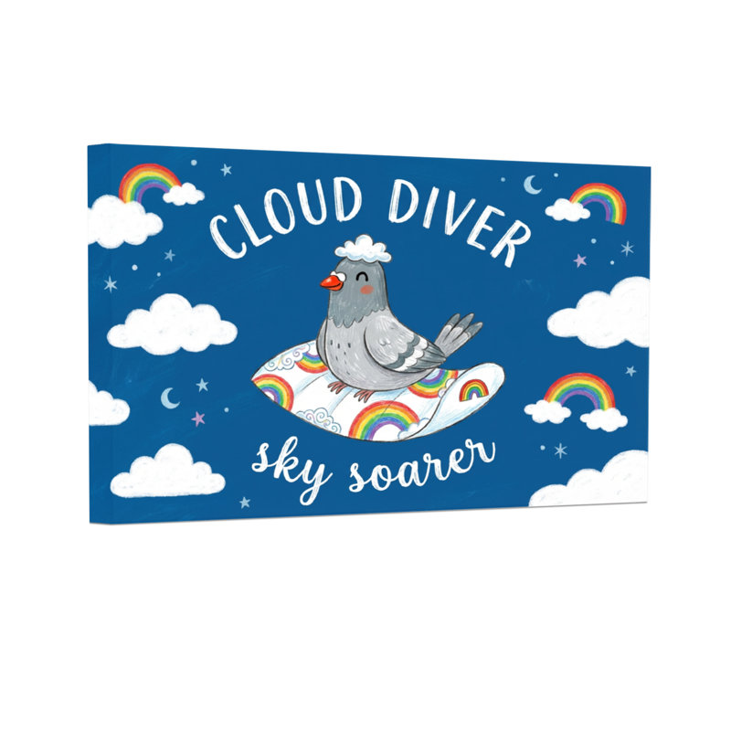 Animaux, nuage, plongeur, ciel, essor, arc-en-ciel, oiseau, étoiles, lune, H 12 po x l 18 po