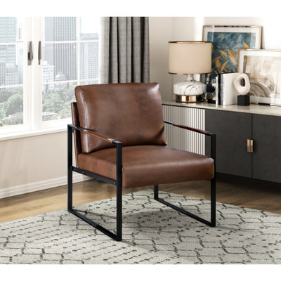 Contemporary Home Accent Chair, Faux Leather, Metal Structure Living Area