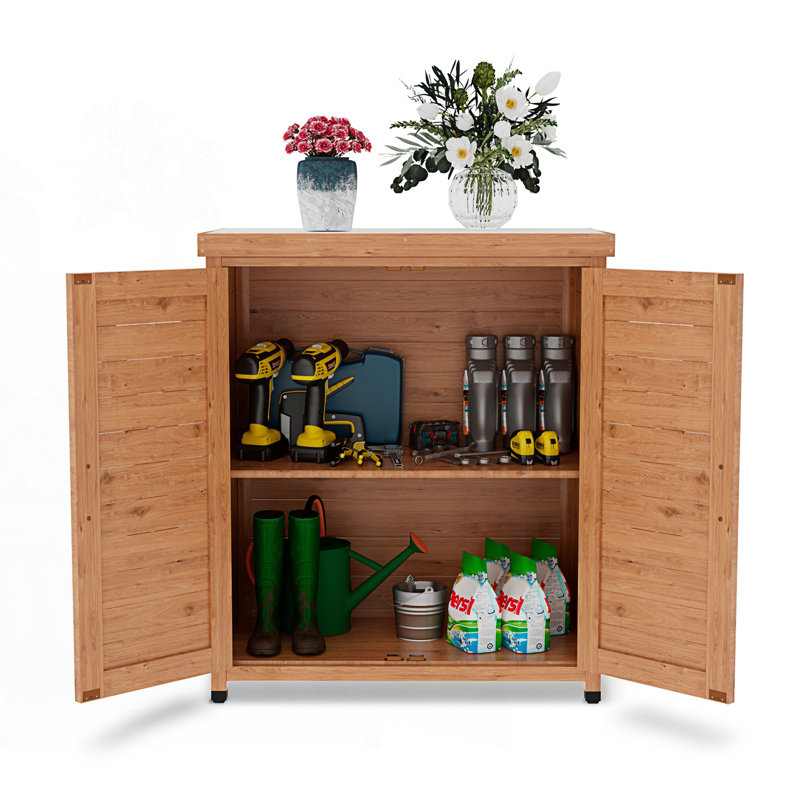 Armoire de rangement moderne avec plateau en métal, poste de travail extérieur, Gris / Brun clair
