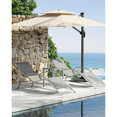 Ensemble de 3 chaises longues d'extérieur légères WhizMaz avec table d'appoint robuste pour bronzer sur la terrasse ou sur le patio