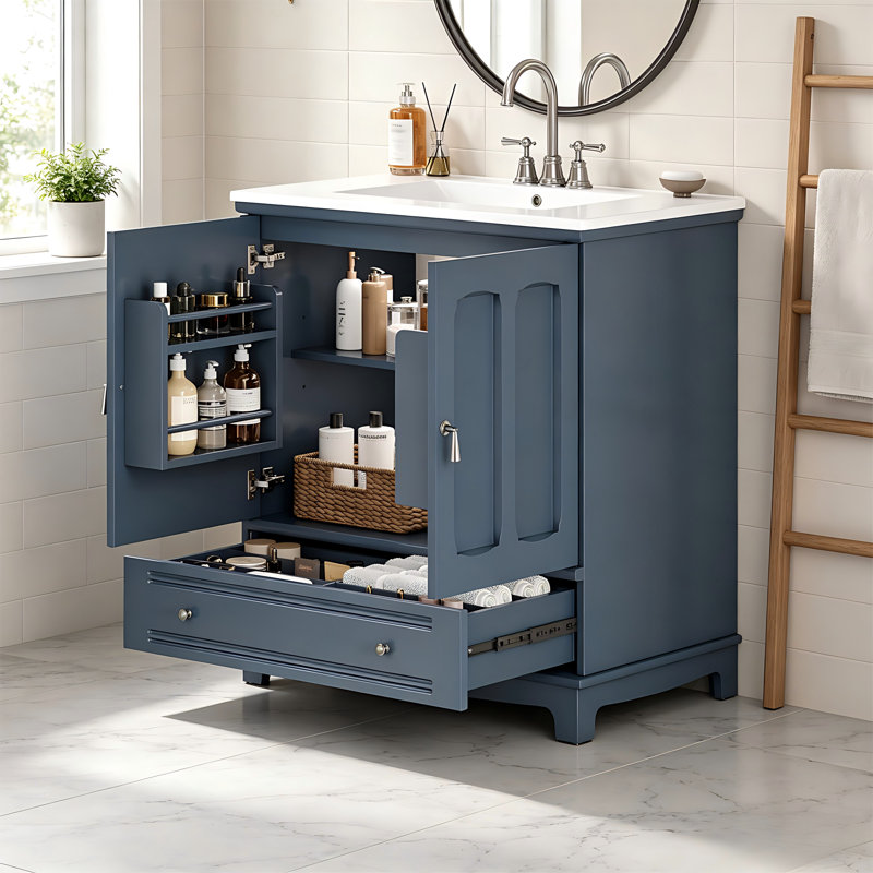 Meuble-lavabo 30 po avec lavabo en céramique, Bleu