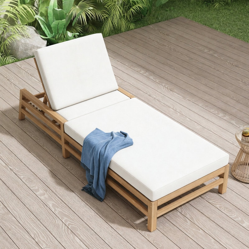 5-Position Adjustable Outdoor Chaise Lounge, 1, Light Teak