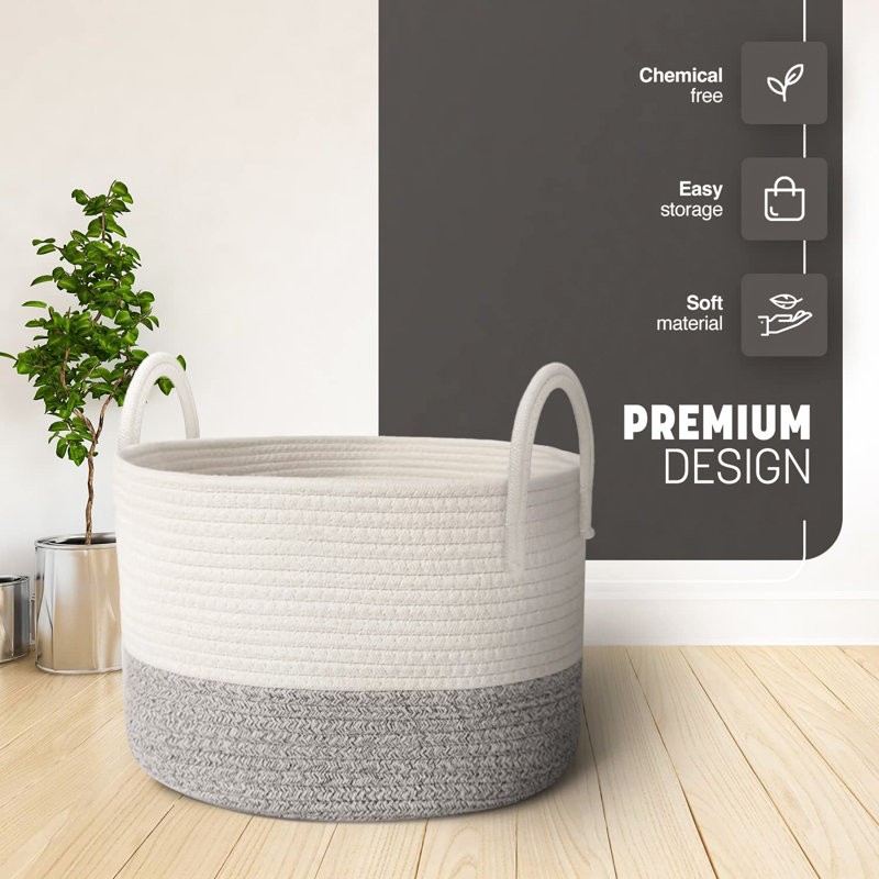 Fabric Laundry Basket with Handles, Grey/White