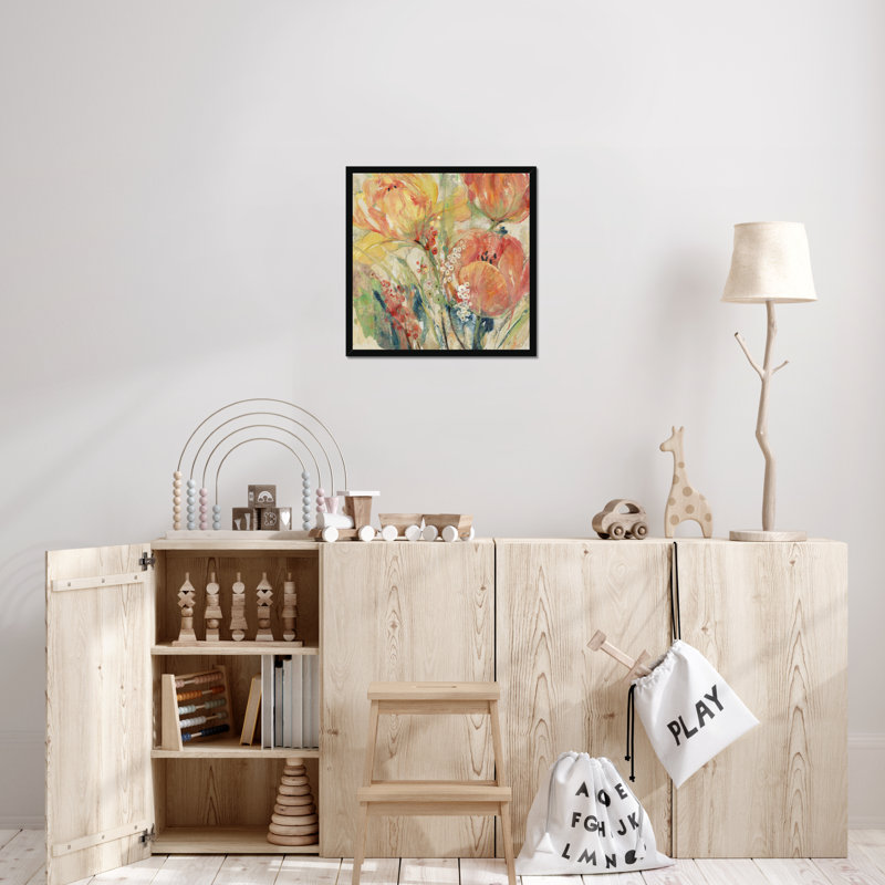 Spring Tulip Array I 1 Piece Painting, 55cm H x 55cm W, Black Framed Paper Print