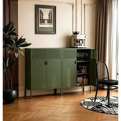 Armoire de rangement en métal, meuble télé 2 portes, armoire d'appoint en filet métallique, fermeture de porte magnétique, armoires de rangement basses avec portes et tablette pour la maison, le bureau, le salon