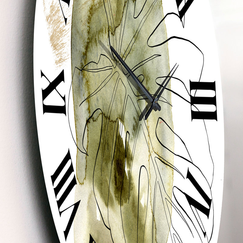 Dessin au trait, branche de Monstera, feuilles tropicales abstraites - horloge murale traditionnelle, Petit