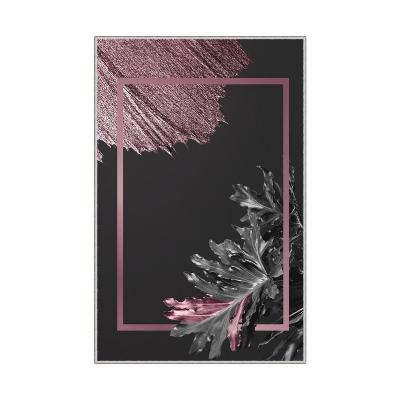 Petras Toile Machine Made Flatweave Polyester Area Rug in Black/Pink, Rectangle 3'11" x 5'11"