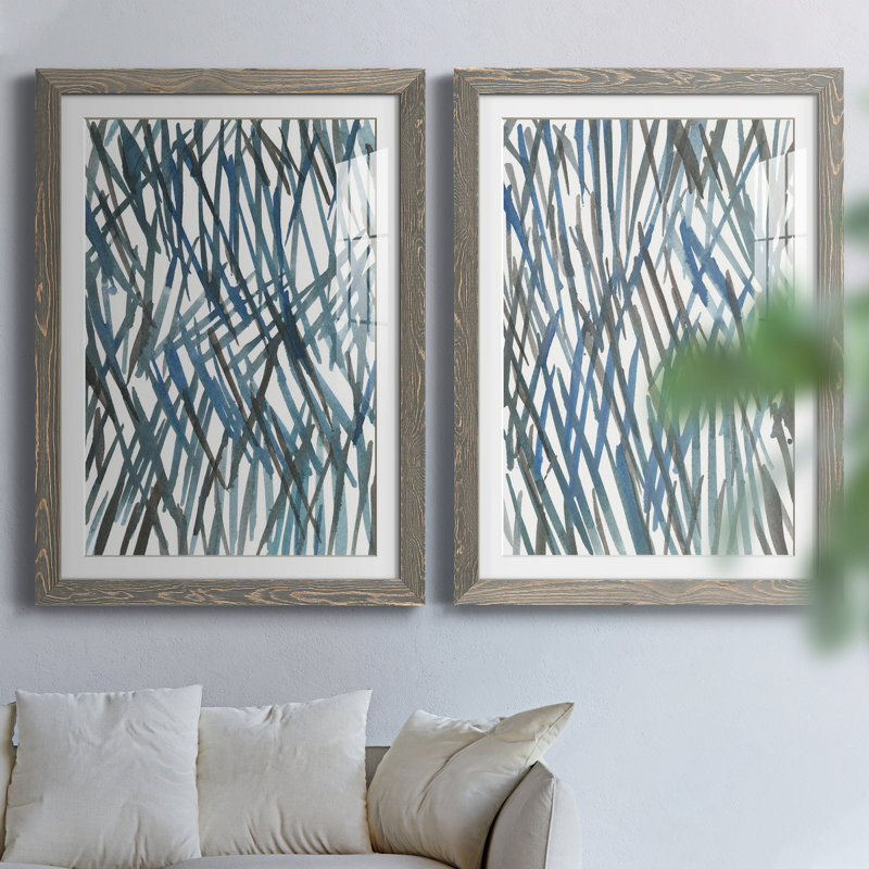 Blue Grass I - ensemble de 2 reproductions d'art sur papier encadré, H 20 po x l 17 po x P 1 po, Cadre en papier gris