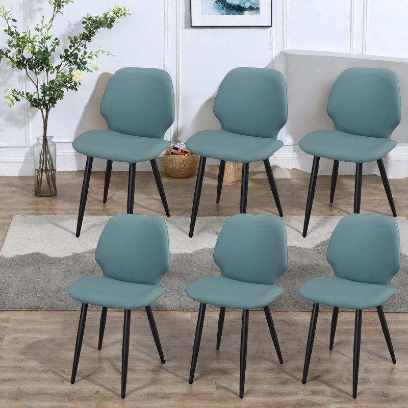 Ensemble de 6 chaises de salle à manger luxueuses vertes, structure en cuir et métal