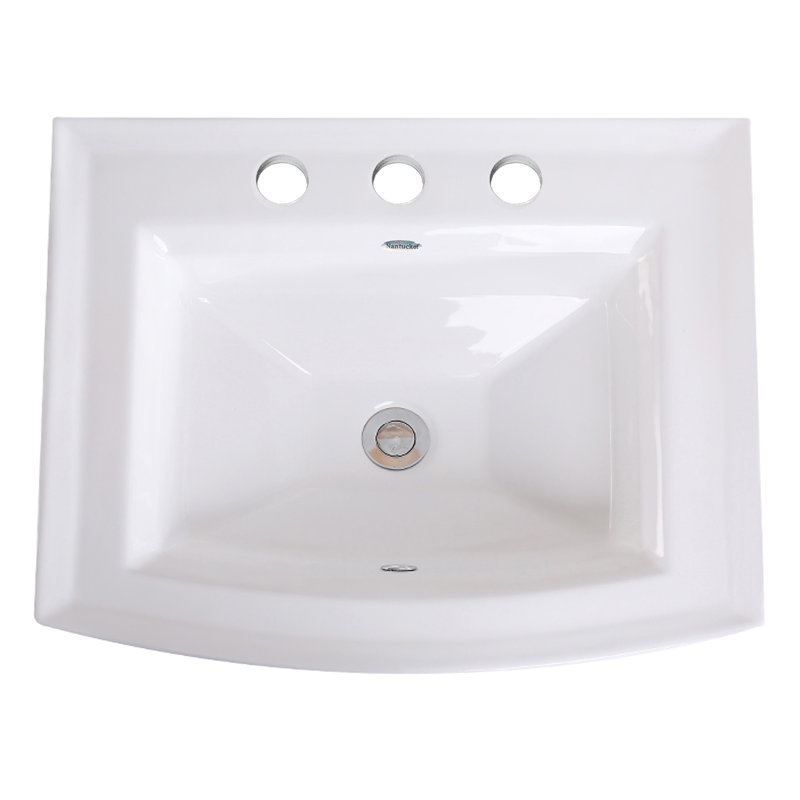Nantucket Sinks 23 Inch Rectangular Drop-In Ceramic Vanity Sink, Widespread Faucet