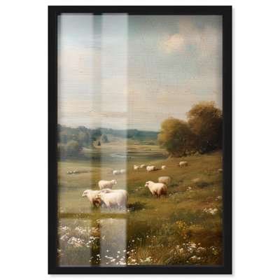 Décoration murale Sheepscape Shadowbox Print Farmhouse par Art Remedy, cadre noir, 21 x 31