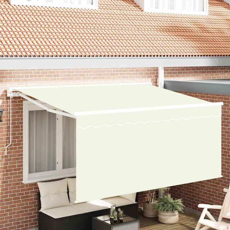 VidaXL Retractable Patio Awning, Cream/White, 165cm H x 300cm W x 200cm D