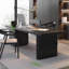 Bureau rectangulaire noir en bois massif + fer avec 3 tiroirs-90683907